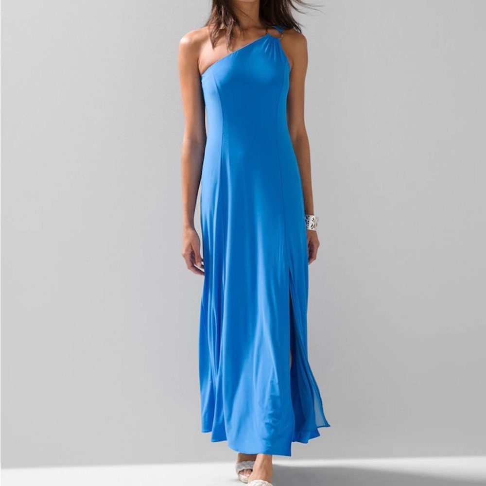 White House Black Market One-Shoulder Maxi Dress. Size 6 in color Isla